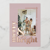 Modern Merry & Bright Foto Stof Roze Kerstmis Folie Feestdagenkaart (Voorkant)