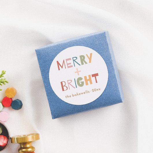 Modern Merry & Bright Fun Kleurrijk Ronde Sticker