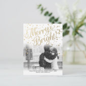 Modern Merry Bright Gold Confetti foto Briefkaart (Staand voorkant)
