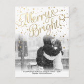 Modern Merry Bright Gold Confetti foto Briefkaart (Voorkant)