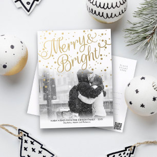 Modern Merry Bright Gold Confetti foto Briefkaart