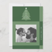 Modern Merry & Bright Green Checkered One Photo Feestdagenkaart (Voorkant)