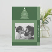 Modern Merry & Bright Green Checkered One Photo Feestdagenkaart (Staand voorkant)