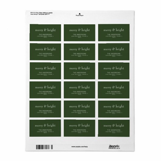 Modern Merry & Bright Green Holiday Adres Label (Full Sheet)