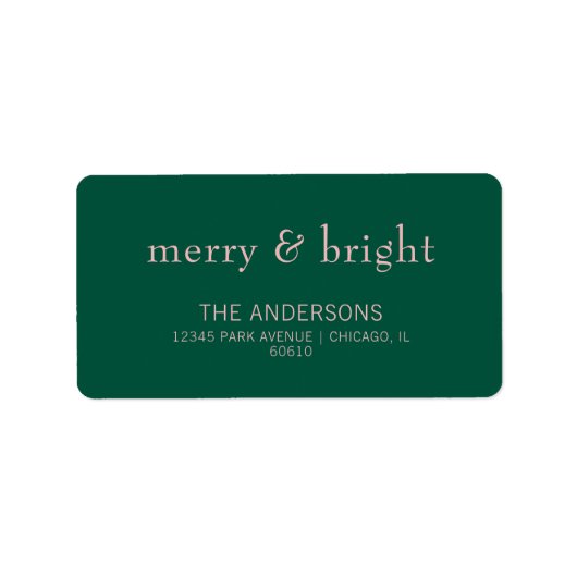 Modern Merry & Bright Holiday Adres Groen & Roze Etiket (Voorkant)