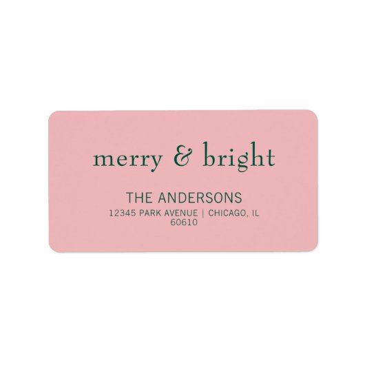 Modern Merry & Bright Holiday Adres Roze & Groen Etiket (Voorkant)