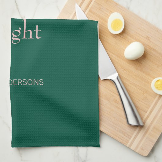 Modern Merry & Bright Kerstfeestdag Groen Roze Theedoek (Quarter Fold)