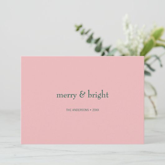 Modern Merry & Bright Kerstgroen & Roze Feestdagenkaart (Staand voorkant)