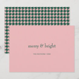 Modern Merry & Bright Kerstgroen & Roze Feestdagenkaart
