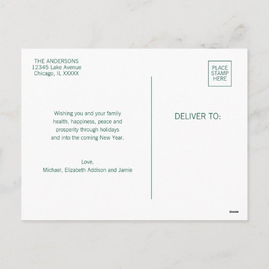 Modern Merry & Bright Kerstgroen & Roze Feestdagenkaart (Achterkant)