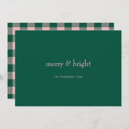 Modern Merry & Bright Kerstgroen & Roze Feestdagenkaart