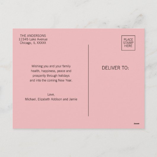 Modern Merry & Bright Kerstgroen & Roze Feestdagenkaart (Achterkant)