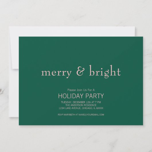 Modern Merry & Bright Kerstgroen & Roze Kaart (Voorkant)