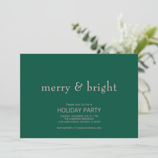 Modern Merry & Bright Kerstgroen & Roze Kaart (Staand voorkant)