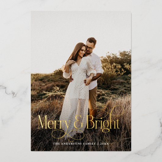Modern Merry & Bright Photo plaid Tartan Folie Feestdagenkaart (Voorkant)