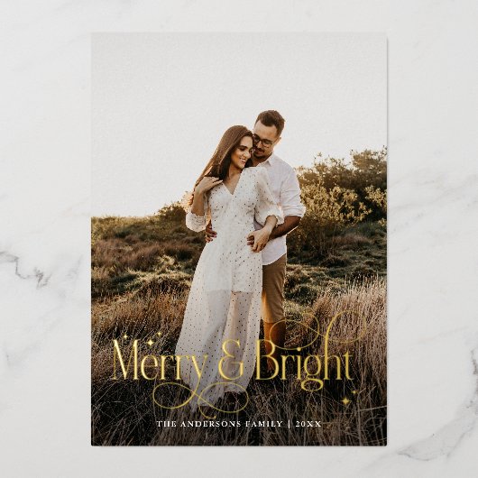 Modern Merry & Bright Photo plaid Tartan Folie Feestdagenkaart (Voorkant)