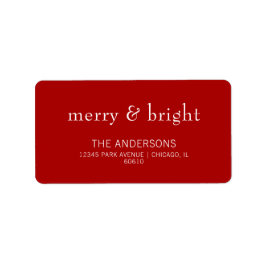 Modern Merry & Bright Red Holiday Adres Etiket