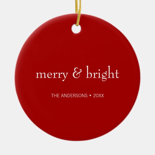 Modern Merry & Bright Red Kerstfeestdag Foto Keramisch Ornament (Voorkant)