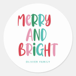 Modern Merry & Bright Retro Kleurrijke Kerst Ki Ronde Sticker