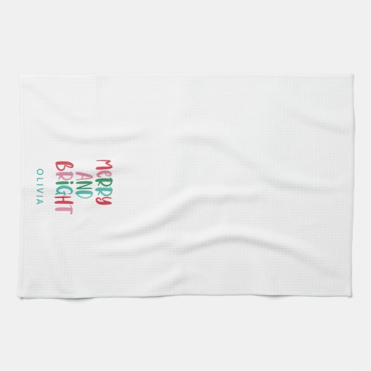 Modern Merry & Bright Retro Kleurrijke Kerst Ki Theedoek (Horizontaal)