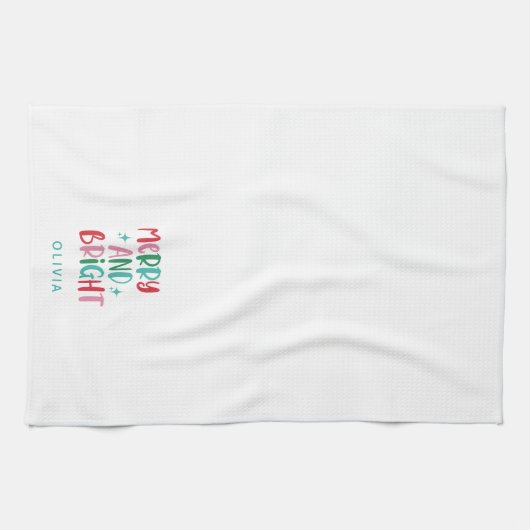 Modern Merry & Bright Retro Kleurrijke Kerst Ki Theedoek (Horizontaal)