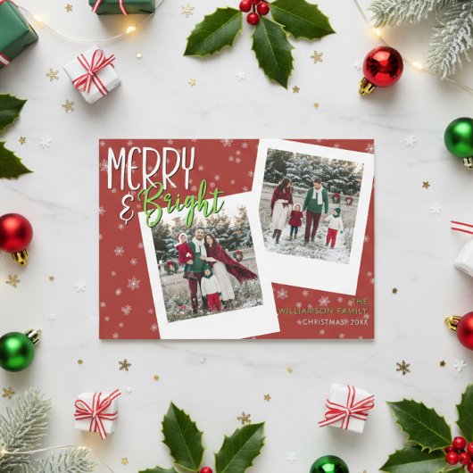 Modern Merry & Bright Rode Sneeuwvlok Foto Feestdagenkaart