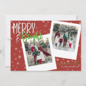 Modern Merry & Bright Rood Sneeuwvlok Foto Feestdagenkaart (Voorkant)