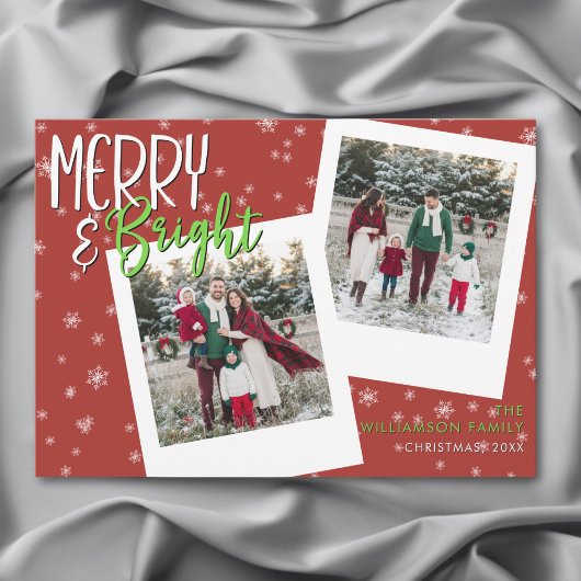 Modern Merry & Bright Rood Sneeuwvlok Foto Feestdagenkaart