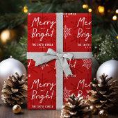 Modern Merry & Bright Script Snowflakes Christmas Cadeaupapier