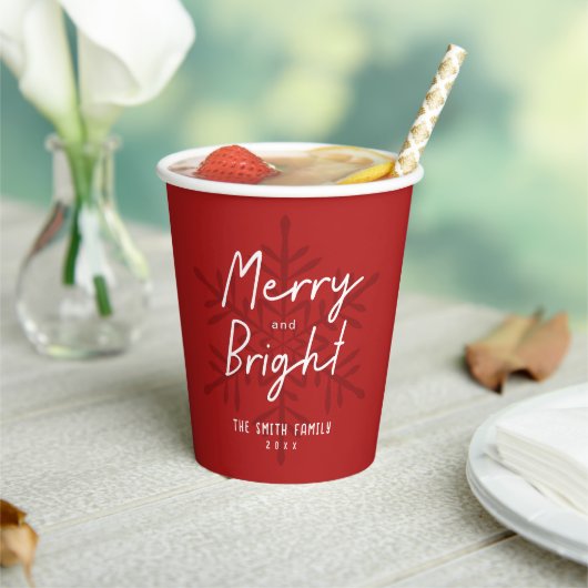 Modern Merry & Bright Script Snowflakes Christmas  Papieren Bekers (Insitu)