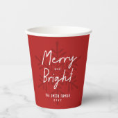 Modern Merry & Bright Script Snowflakes Christmas  Papieren Bekers (Voorkant)