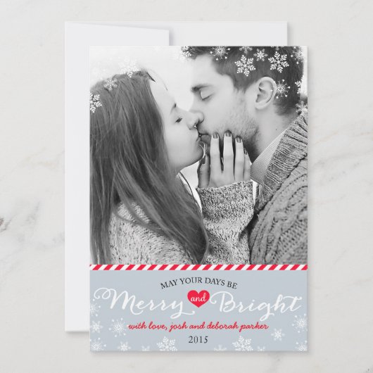 Modern Merry & Bright Snowflakes Holiday Foto Feestdagenkaart (Voorkant)