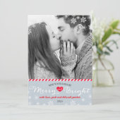 Modern Merry & Bright Snowflakes Holiday Foto Feestdagenkaart (Staand voorkant)