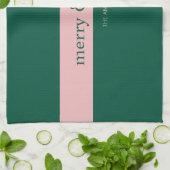 Modern Merry & Bright Stripe Vakantie Groen & Roze Theedoek (Gevouwen)