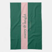 Modern Merry & Bright Stripe Vakantie Groen & Roze Theedoek (Verticaal)
