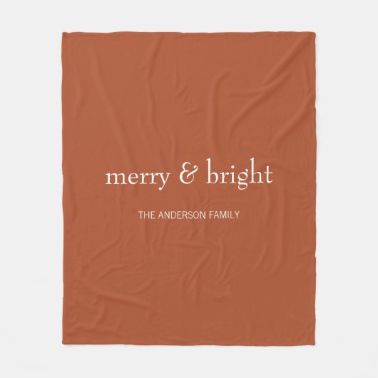 Modern Merry & Bright Terracotta Kerstfeestdag Fleece Deken (Voorkant)