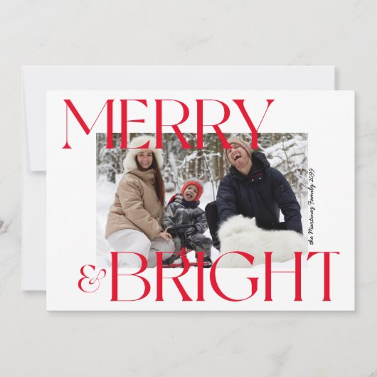 Modern Merry & Bright Typografie 3 Kerstmis Feestdagenkaart (Voorkant)