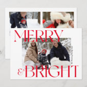 Modern Merry & Bright Typografie 3 Kerstmis Feestdagenkaart (Voorkant / Achterkant)