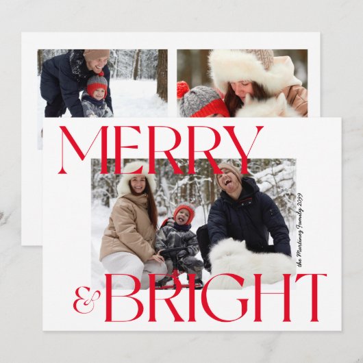 Modern Merry & Bright Typografie 3 Kerstmis Feestdagenkaart (Voorkant / Achterkant)