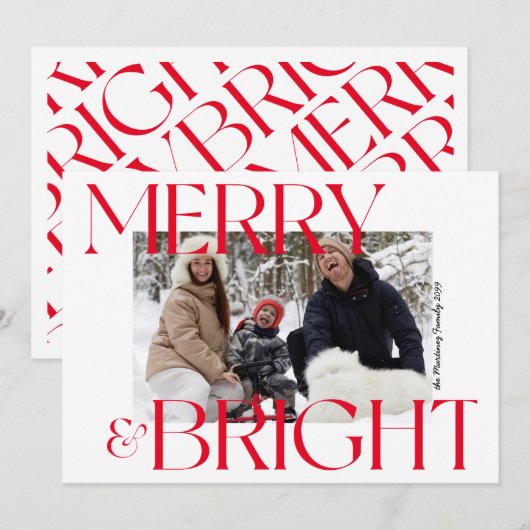 Modern Merry & Bright Typography Feestdagenkaart (Voorkant / Achterkant)
