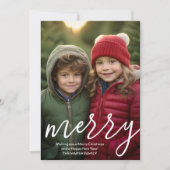 Modern Merry Calligraphy Vertical Botanical Photo Feestdagenkaart (Voorkant)