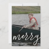 Modern Merry Calligraphy Vertical Botanical Photo Feestdagenkaart (Voorkant)