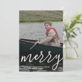 Modern Merry Calligraphy Vertical Botanical Photo Feestdagenkaart (Staand voorkant)