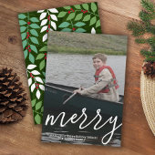 Modern Merry Calligraphy Vertical Botanical Photo Feestdagenkaart