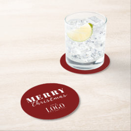 Modern Merry Chirstmas Company Logo Red & White Ronde Kartonnen Onderzetter