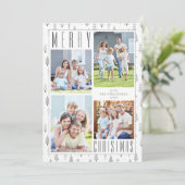 Modern MERRY CHRISTMAS 4 Foto Bomen Zilver Grijs Feestdagenkaart (Staand voorkant)