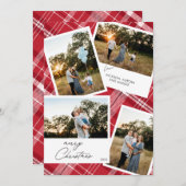 Modern Merry Christmas 4 foto Rood Plaid Feestdagenkaart (Voorkant / Achterkant)