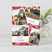 Modern Merry Christmas 4 foto Rood Plaid Feestdagenkaart (Staand voorkant)