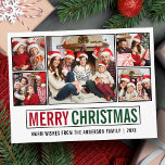 Modern Merry Christmas 5 Foto Briefkaart<br><div class="desc">Modern Merry Christmas 5 Foto Groen en Rood Vakantie Briefkaart</div>