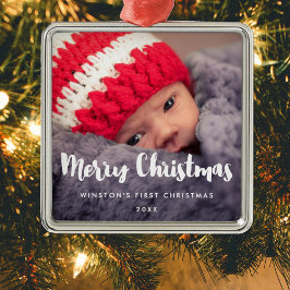 Modern Merry Christmas Baby foto Metalen Ornament